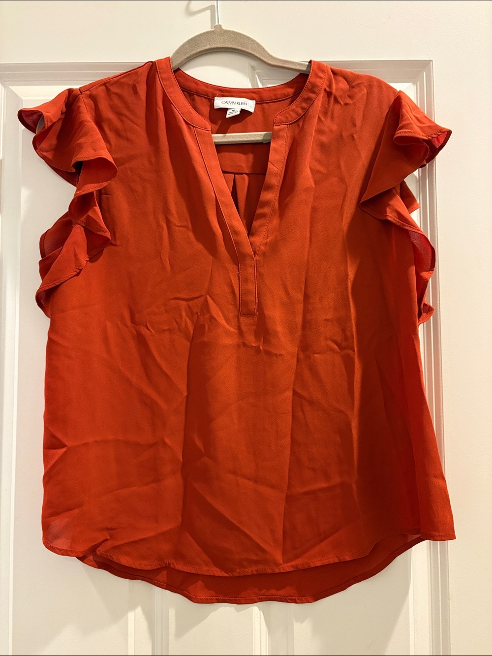 Calvin Klein Orange Ruffle Cap-Sleeve Blouse
